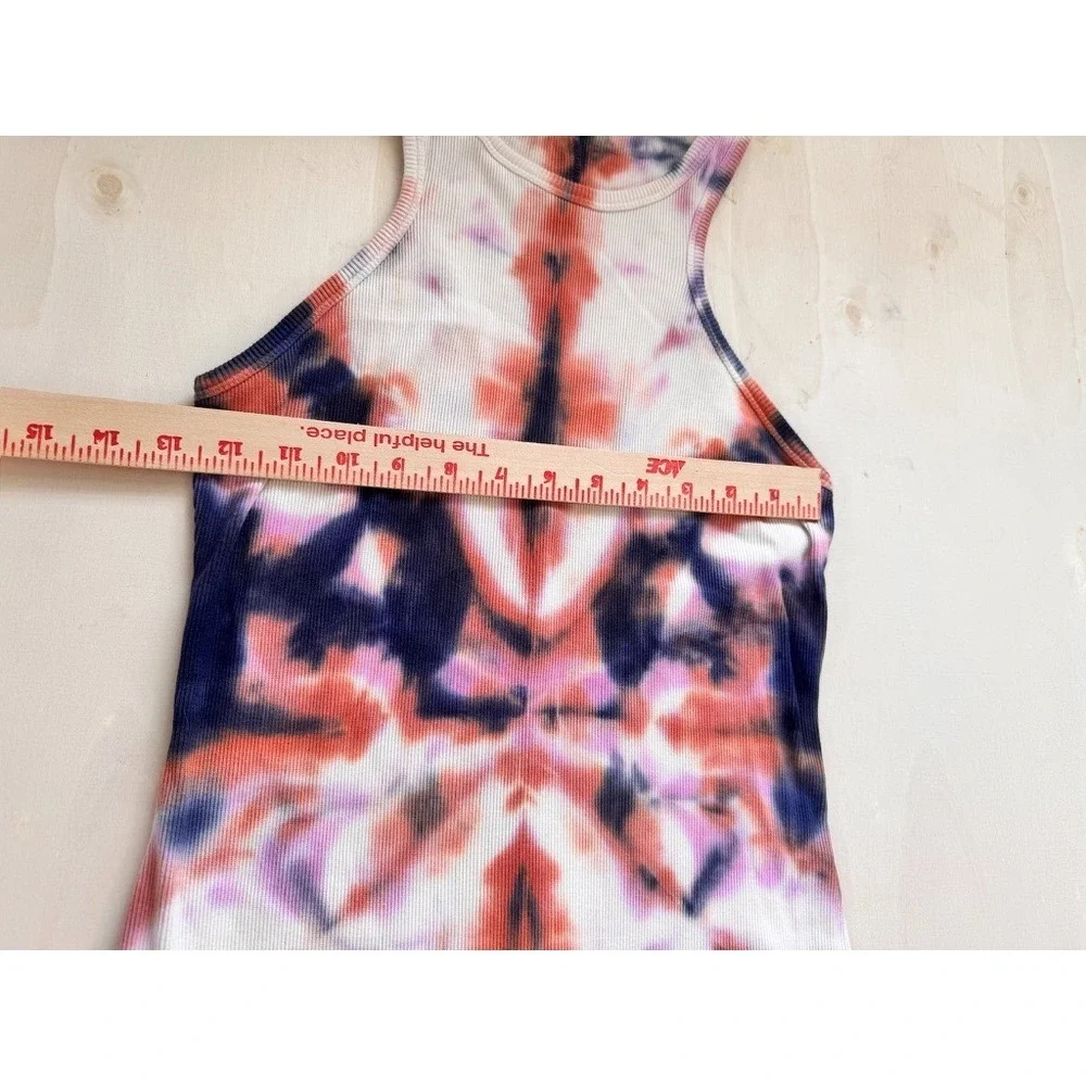 YFB Tie Dye Ribbed Midi Tank Dress Womens S Racerback Bodycon White Blue Pink